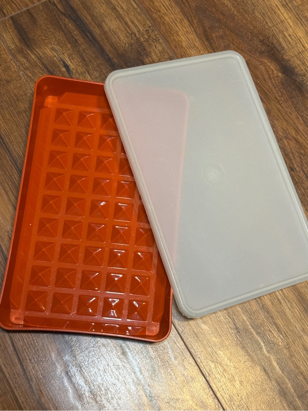 Vintage Tupperware Harvest Orange Ice Cube Tray with Lid Retro Kitchen